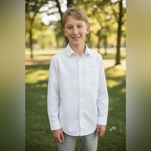 Boys' White Long-Sleeve Button-Up Shirt - French Toast Size 14